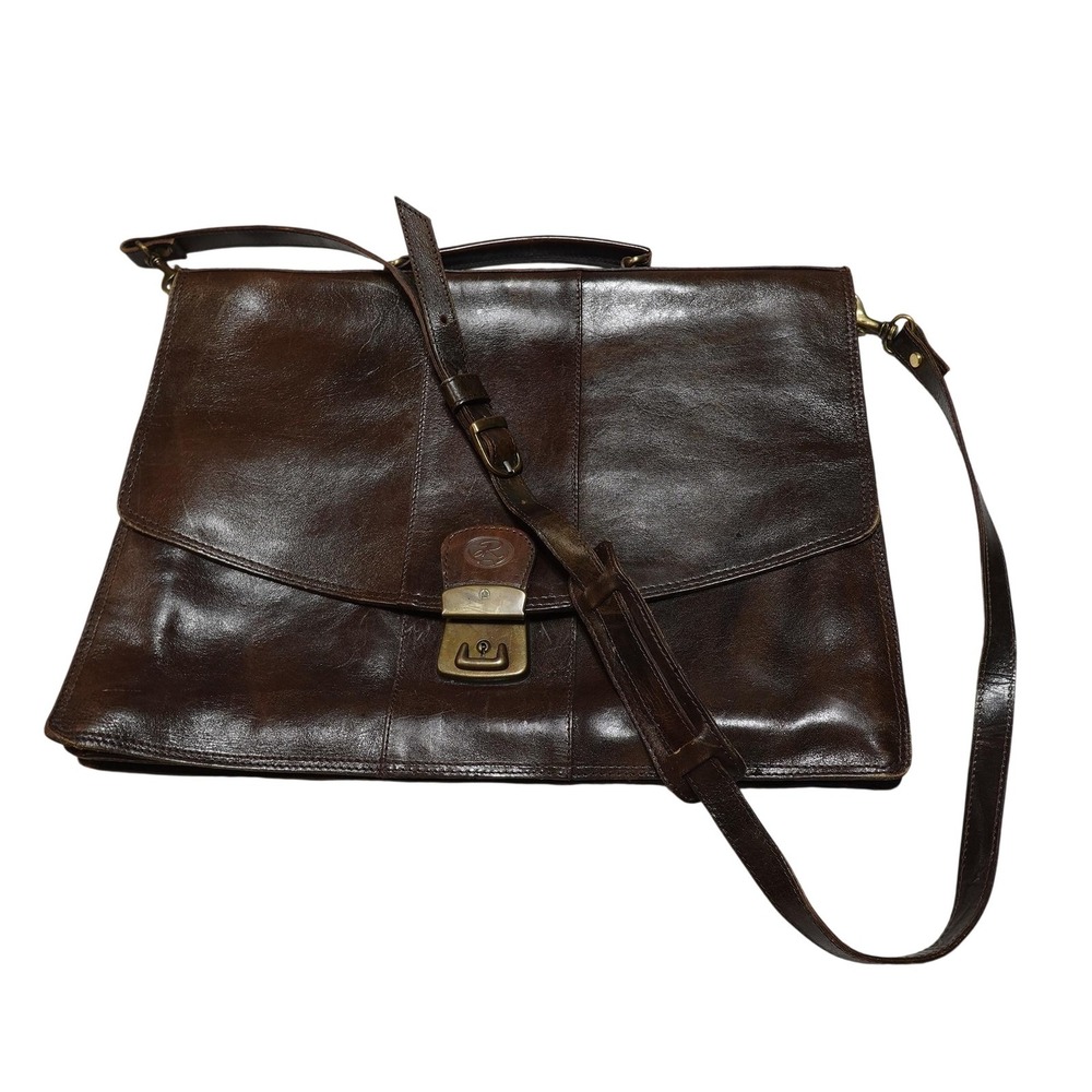 H J De Rooy Brown 18" Leather Briefcase Men Locking Soft Case Business Bag